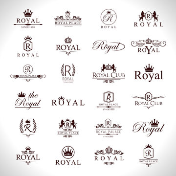 Royal Icons Set-Isolated On Gray Background-Vector Illustration,Graphic Design. Collection Of Royal Icons.Modern Concept, Royal Logotype
