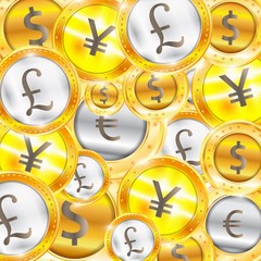 Currency, coins - the dollar - the euro - Pound - Yen. Illustration