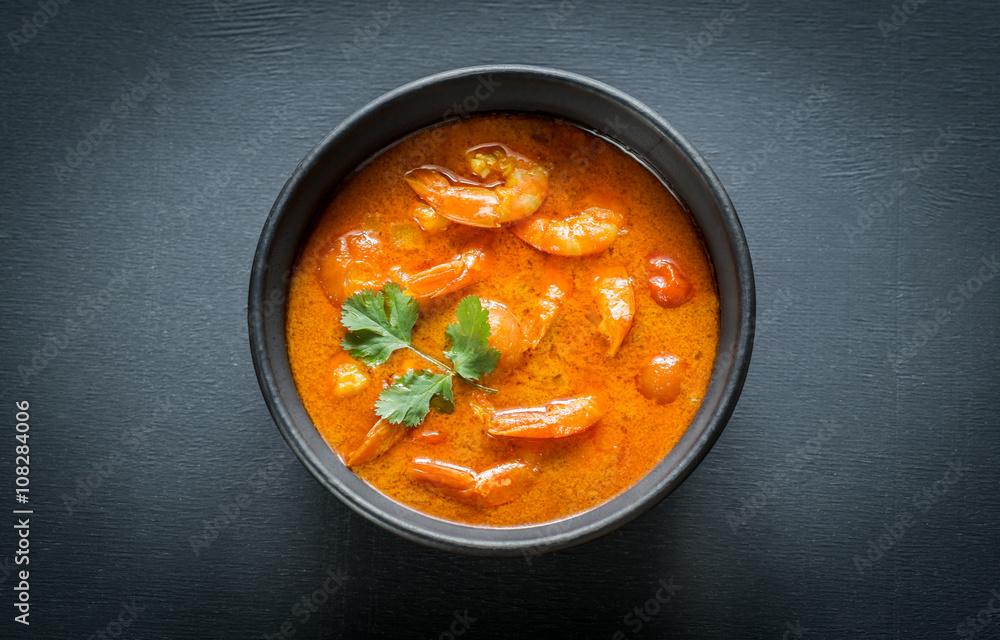 Canvas Prints Bowl of thai yellow curry with seafood