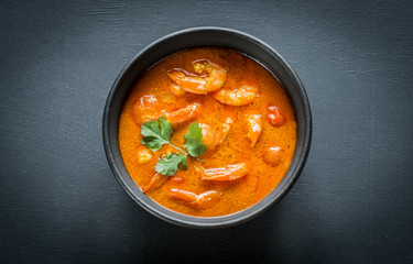 Bowl of thai yellow curry with seafood - obrazy, fototapety, plakaty