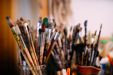 Palette color on the surface soiled with paint.