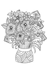 Doodle flowers in vase  adult coloring page 