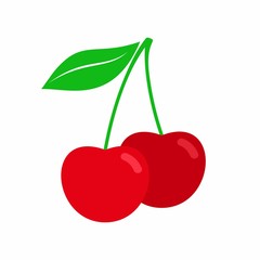 Cherry in flat style isolated on white background. Red cherry icon. A couple of berries vector illustration
