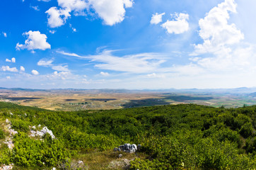 Panorama of Pešter plateau landscape in southwest Serbia