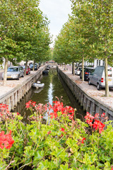 Canal Zoutsloot in historic old town of Harlingen, Friesland, Netherlands
