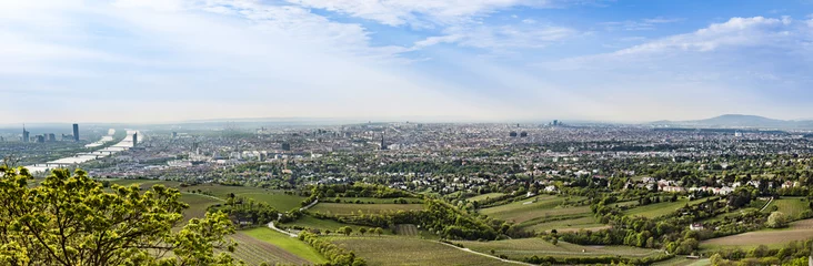 Zelfklevend Fotobehang panorama van wenen met de buitenwijken en de rivier de Donau © travelview