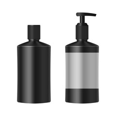 Realistic black bottle for shampoo