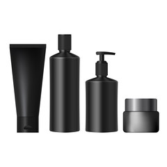 set realistic black jars for cosmetics