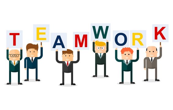 teamwork businessmen with letters