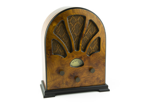 vintage wooden radio / portrait of a old style wooden radio