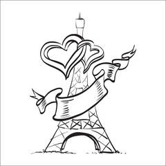 tour Eiffel romantic vector illustration heart frame