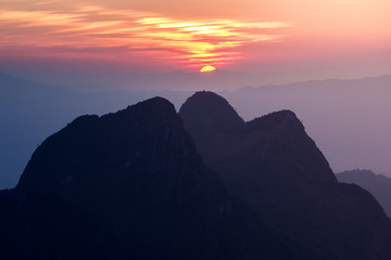 mountain peak during sunrise, Doi Luang Chiang Dao, High mountain in Chiang Mai Province, Thailand.