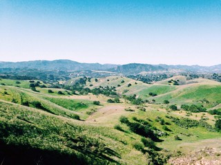 Green Southern California Hills in Cheeseboro Canyon with Oak Trees in Spring After Winter Storms