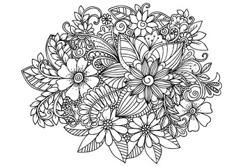 Doodle flowers  adult coloring page 