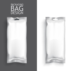White Blank Foil Food Snack pack For Chips, Spices, Coffee, Salt, and other products. Plastic Pack Template for your design and branding. 