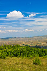 Fototapeta na wymiar Panoramic view of Pešter plateau landscape in southwest Serbia