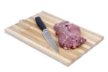 Beef meat with kitchen knife on the cutting board