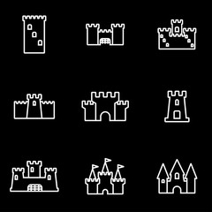 Fototapeta na wymiar Vector line castle icon set. Castle Icon Object, Castle Icon Picture, Castle Icon Image - stock vector