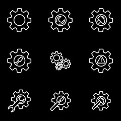 Vector line tools in gear icon set. Tools in Gear Icon Object, Tools in Gear Icon Picture, Tools in Gear Icon Image - stock vector