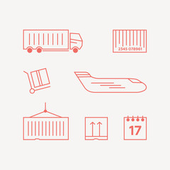 Logistics icons set in vintage flat style. Truck and shipping, cargo and transport, box delivery
