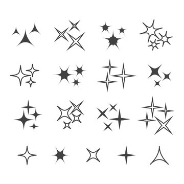 Black sparkles, glowing light effect stars and bursts vector set. Bright firework, decoration twinkle, shiny flash