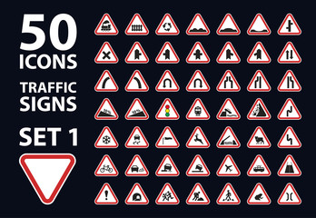 vector collection of traffic warning sign red triangle road set 1