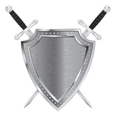 Metal shield with crossed swords