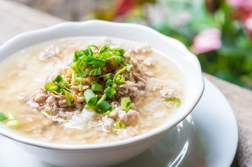 Asian style food eaten with soft boiled rice