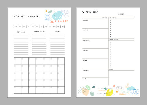 Monthly Planner Plus Weekly List Templates. Organizer And Schedu