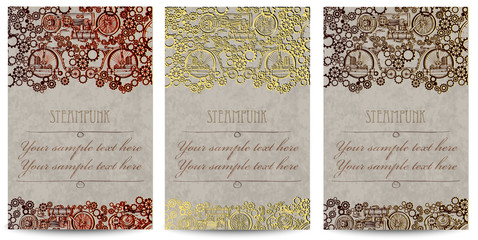 Steampunk style. Template steampunk design for card. Frame steampunk background.