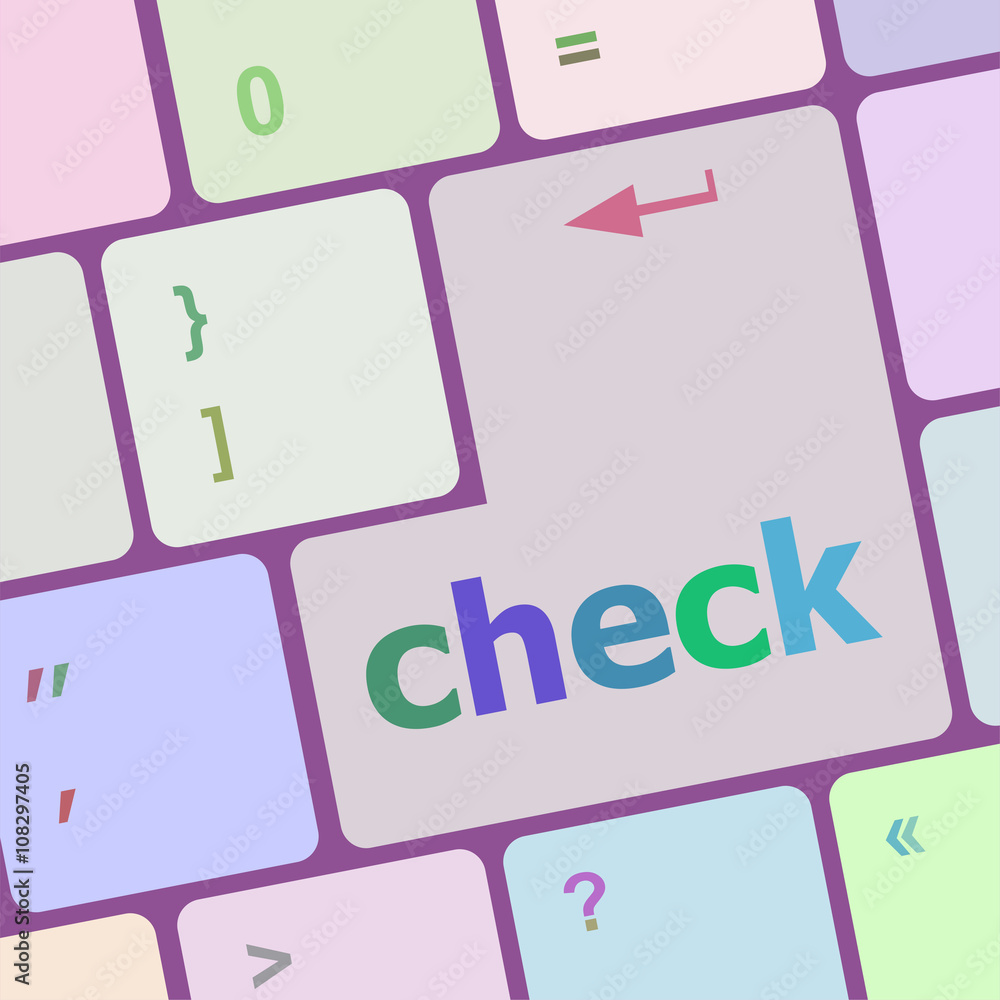 Poster check button on computer pc keyboard key vector illustration