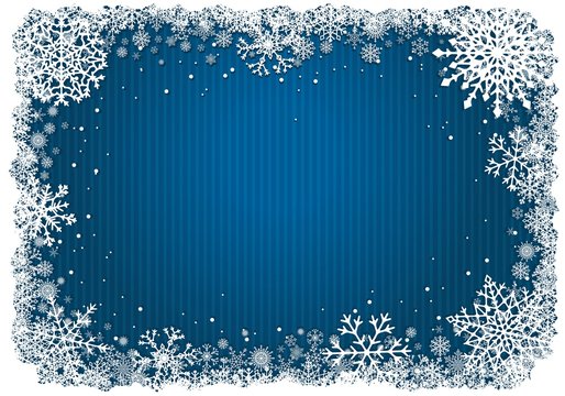 Blue Christmas background with frame of snowflakes