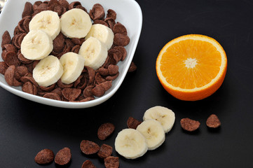 healthy Breakfast - chocolate cereal with banana