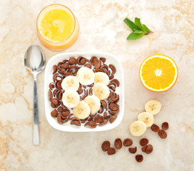 healthy Breakfast - chocolate cereal with banana