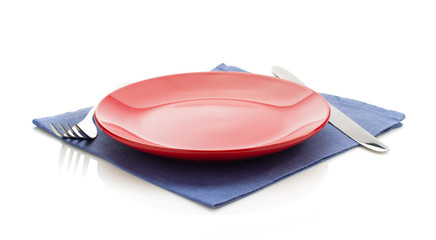 cloth napkin and plate on white
