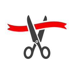Scissors cutting red ribbon. Tape and scissors.  - 108299458