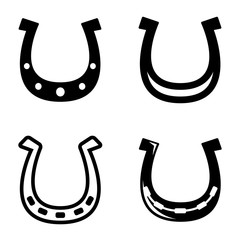 Vector black horseshoes icons set on white background. Horseshoes sign.