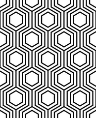 Vector seamless texture. Modern abstract background. Monochrome geometrical pattern with hexagons.