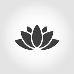 Vector black lotus icon on grey background. Lotus plant. Lotus flower