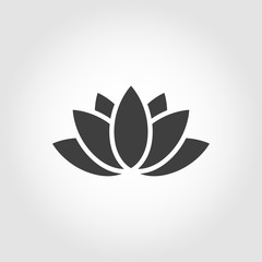 Vector black lotus icon on grey background. Lotus plant. Lotus flower