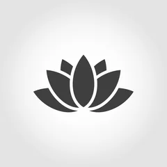 Foto op Canvas Vector black lotus icon on grey background. Lotus plant. Lotus flower © skarin
