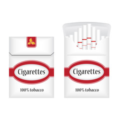 Closed white pack of cigarettes. Open pack of cigarettes. Cigarettes pack icon. Cigarettes pack vector illustration