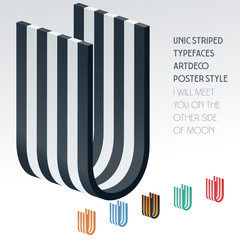 Vector stripped 3D alphabet. Optional different colors. Letter U