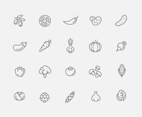 Vegetables outline vector icons