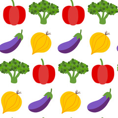 Seamless pattern fresh vegetables over white