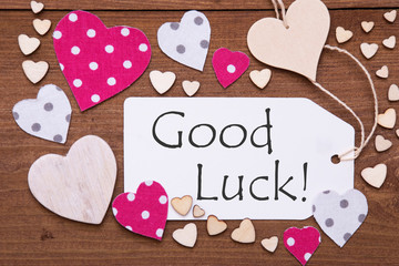 Label With Pink Heart, Text Good Luck