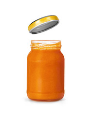 Baby fruit puree jar isolated on white