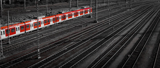 red train with black and white background