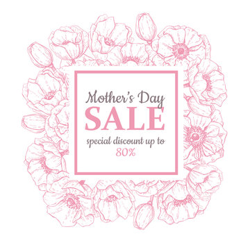 Mother's day sale illustation. Detailed flower drawing. Great banner, poster, flyer for your business