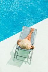 Top view of a girl in the swimming pool
